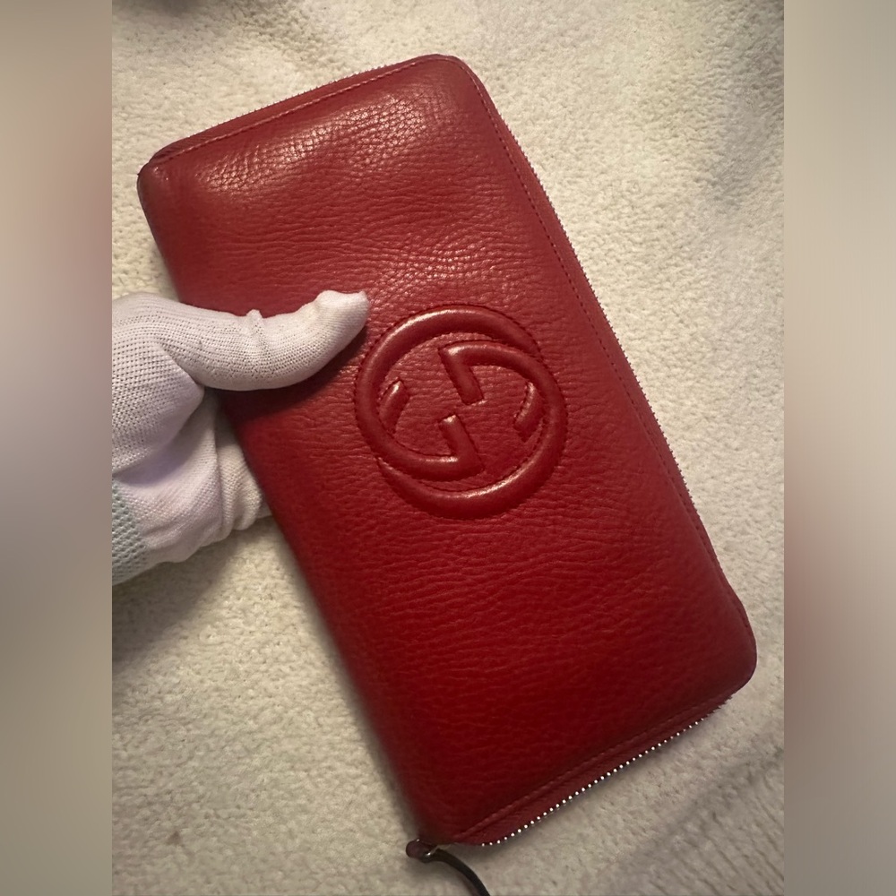 GUCCI SOHO INTERLOCKING G LEATHER ZIP AROUND LONG WALLET/ clutch